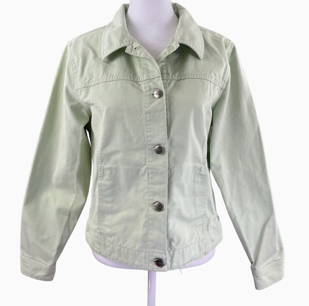 LL Bean Women's S Reg Denim Jean Jacket Light Green 100% Cotton Button Up Pocket
